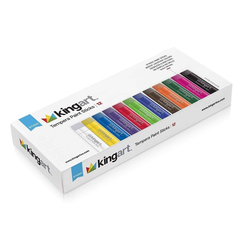 KINGART TEMPERA PAINT Sticks, Set of 12 Rich Colors, Solid Tempera Paint for Kids, Super Quick Drying, Non-Toxic, Work Great on Paper, Canvas, Wood, Glass and more - Image 1